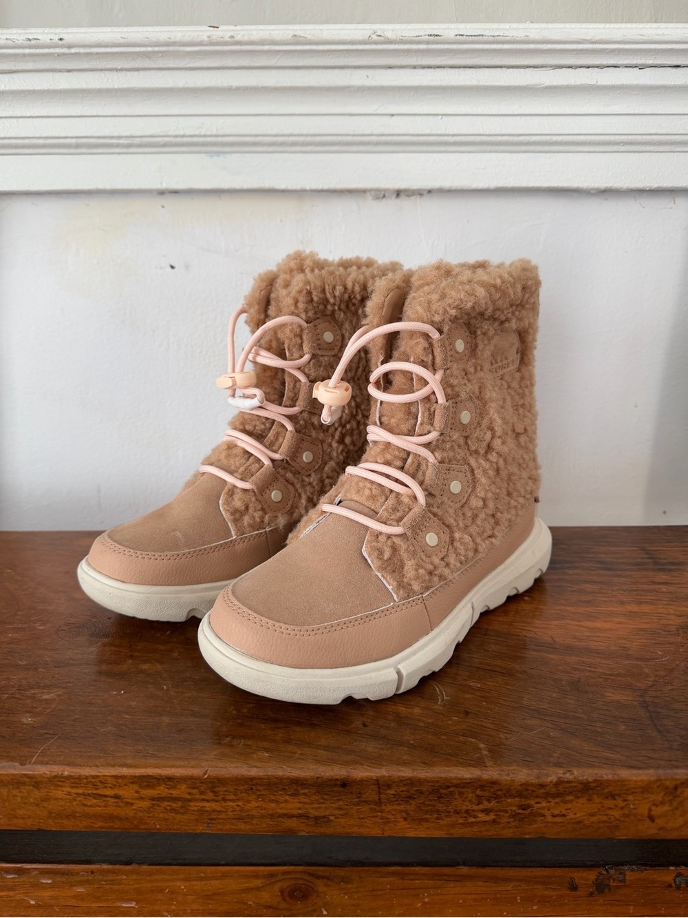 Sorel Blush Tan Shearling Lace-Up Winter Boots